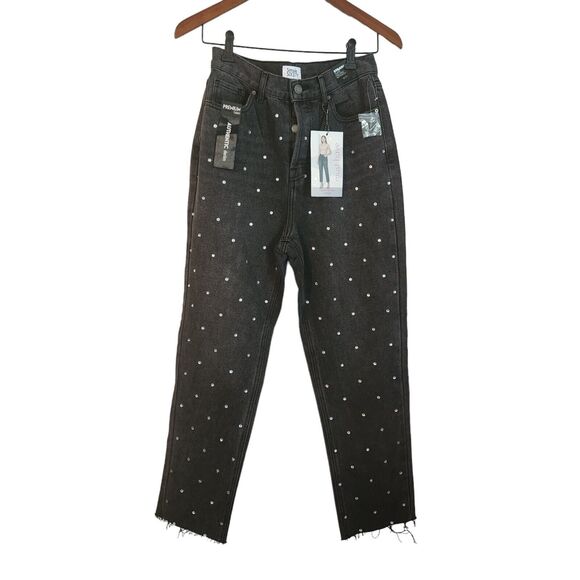 Simple Society‎ Women's Super High Rise Button Fly Black Rhinestone Size 5/27 - Picture 1 of 9